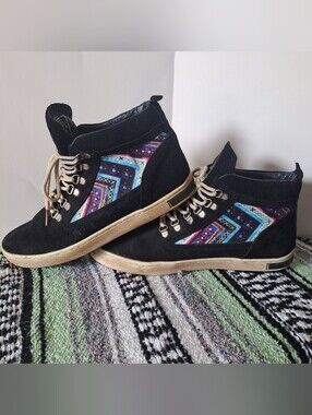 Inkkas Coyote Camping Leather Boots Unisex Mens 11 Womens 13 Black Geometric